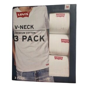 Levi's 3-Pack Men's V- Neck Premium Cotton T-Shirts Size Medium New in Box